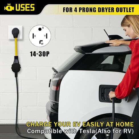 NEMA 10-30P to 14-50R EV Charger Adapter, 220V Dryer Plug Adapter 3 Prong to 4 Prong 30 Amp to 50 Amp, Compatible with Tesla, Female with Grip Handle in Saudi Arabia