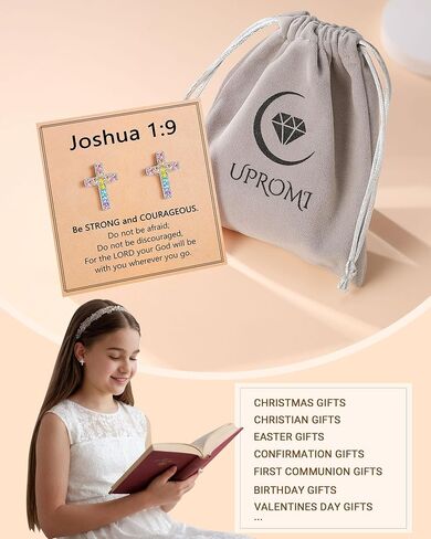 UPROMI Cross Earrings Confirmation Catholic Christian Religious Birthday Gifts Christmas for Teens Tween Teenager in Saudi Arabia