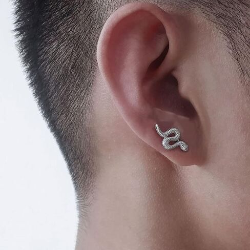 SLUYNZ S925 Sterling Silver Punk Snake Stud Earrings for Women Teens Snake Helix Stud Earrings Cartilage Cross Stripe Open Snake Earrings in Saudi Arabia