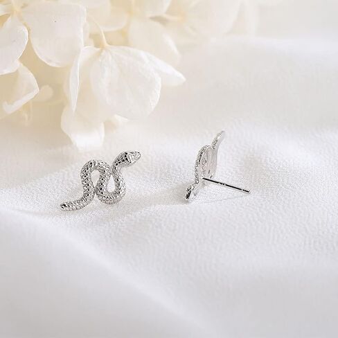 SLUYNZ S925 Sterling Silver Punk Snake Stud Earrings for Women Teens Snake Helix Stud Earrings Cartilage Cross Stripe Open Snake Earrings in Saudi Arabia