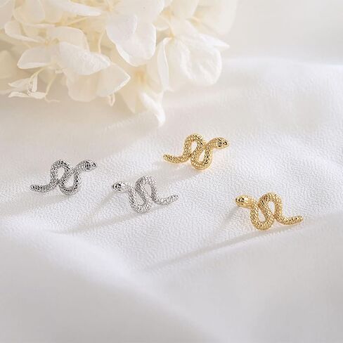 SLUYNZ S925 Sterling Silver Punk Snake Stud Earrings for Women Teens Snake Helix Stud Earrings Cartilage Cross Stripe Open Snake Earrings in Saudi Arabia