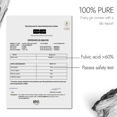 100% Pure Himalayan Shilajit Resin, High Potency for Men & Women | 40 Servings of 500mg | 80+ Trace Minerals, Upto 70% Fulvic Acid | Authentic, Lab Tested | Natural Energy & Immune Support in Saudi Arabia