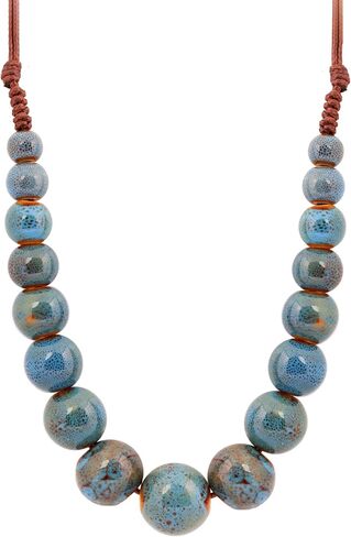 MINACHI Hippie Boho Colorful Ceramic Round Beads Strand Necklace, Bohemian Fashion Statement Jewelry Gift for Women in Kuwait