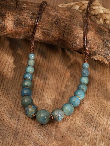 MINACHI Hippie Boho Colorful Ceramic Round Beads Strand Necklace, Bohemian Fashion Statement Jewelry Gift for Women in Kuwait