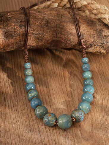 MINACHI Hippie Boho Colorful Ceramic Round Beads Strand Necklace, Bohemian Fashion Statement Jewelry Gift for Women in Kuwait