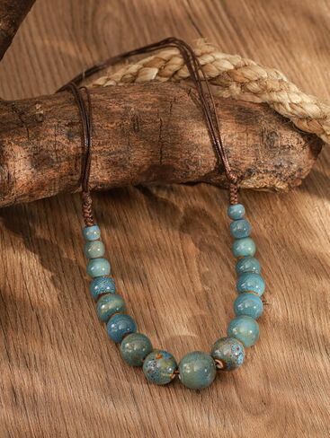 MINACHI Hippie Boho Colorful Ceramic Round Beads Strand Necklace, Bohemian Fashion Statement Jewelry Gift for Women in Kuwait