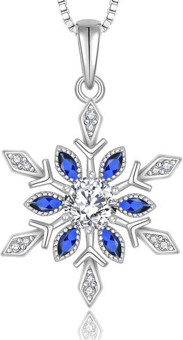 YL Snowflake Christmas Winter Necklace for Women, Solid Sterling Silver 18K White Gold Plated Birthstone Halo Pendant Box Chain Jewelry in Saudi Arabia