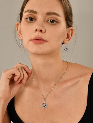 YL Snowflake Christmas Winter Necklace for Women, Solid Sterling Silver 18K White Gold Plated Birthstone Halo Pendant Box Chain Jewelry in Saudi Arabia