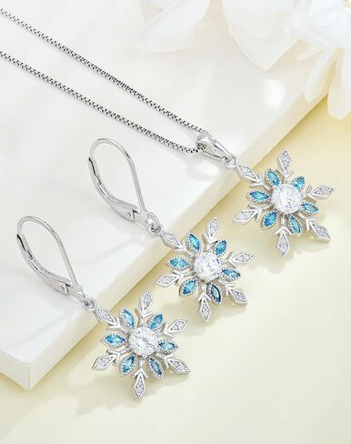 YL Snowflake Christmas Winter Necklace for Women, Solid Sterling Silver 18K White Gold Plated Birthstone Halo Pendant Box Chain Jewelry in Saudi Arabia