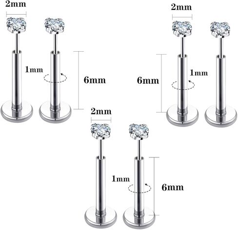 COTATI 18g Nose Stud Flat Back Studs Earrings Piercing Jewelry for Women,Surgical Steel Threadless Long Push Pin Labret Tragus Cartilage Lip Rings Stud in Kuwait