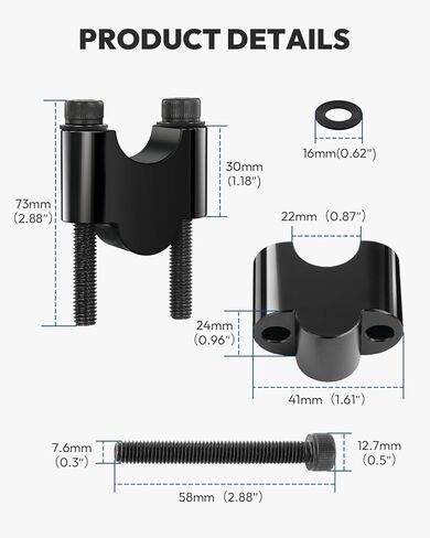 7/8 بوصة ارتفاع المقود 30 مم، حامل مقود الدراجة النارية متوافق مع Kawasaki Honda سوزوكي ياماها ATV Dirt Bike KLR650 F650GS F800ST MT-07 MT-09 (أسود) in Kuwait