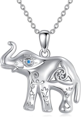 Elephant with Evil Eye Necklace Sterling Silver Celtic Good Luck Elephant Protection Charm Pendant Animal Necklaces Jewelry Gifts for Women in Saudi Arabia