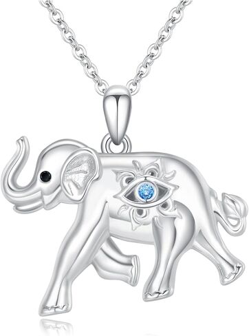 Elephant with Evil Eye Necklace Sterling Silver Celtic Good Luck Elephant Protection Charm Pendant Animal Necklaces Jewelry Gifts for Women in Saudi Arabia