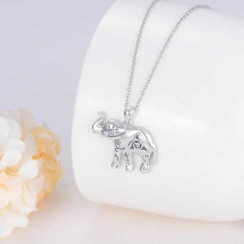 Elephant with Evil Eye Necklace Sterling Silver Celtic Good Luck Elephant Protection Charm Pendant Animal Necklaces Jewelry Gifts for Women in Saudi Arabia