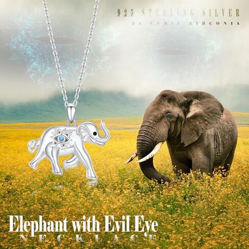 Elephant with Evil Eye Necklace Sterling Silver Celtic Good Luck Elephant Protection Charm Pendant Animal Necklaces Jewelry Gifts for Women in Saudi Arabia