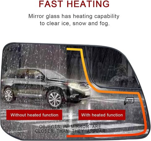 Right Passenger Side Heated Mirror Glass Replacement For Ford Edge MKX 2011 2012 2013 2014 - Mirror Convex Side Mirror Glass With Rear Holder in Kuwait