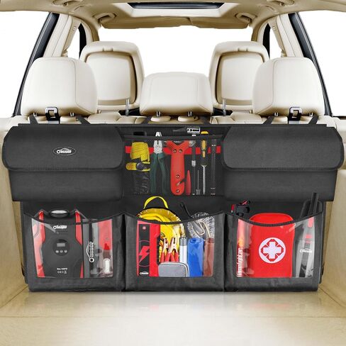 Oasser Back Seat Trunk Organizer Hanging Car Organizer Trunk Foldable Cargo Storage with 6 Large Pockets 3 Adjustable Straps 40x19inch in Saudi Arabia