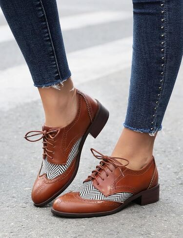 Roimaash Leisure Oxford Shoes Women Two Tone Wingtip Brogue Shoes in Kuwait