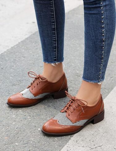Roimaash Leisure Oxford Shoes Women Two Tone Wingtip Brogue Shoes in Kuwait