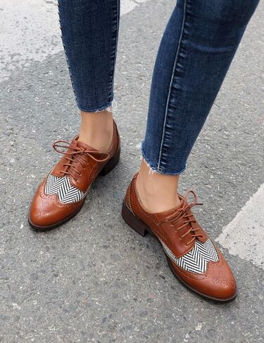 Roimaash Leisure Oxford Shoes Women Two Tone Wingtip Brogue Shoes in Kuwait