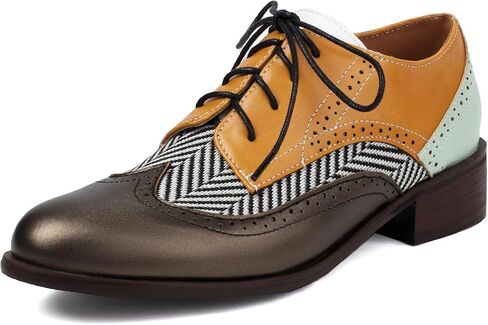 Roimaash Leisure Oxford Shoes Women Two Tone Wingtip Brogue Shoes in Kuwait