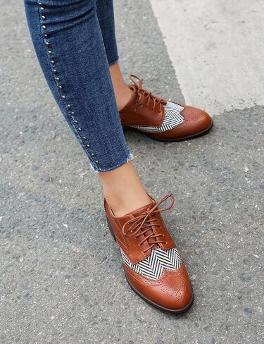 Roimaash Leisure Oxford Shoes Women Two Tone Wingtip Brogue Shoes in Kuwait