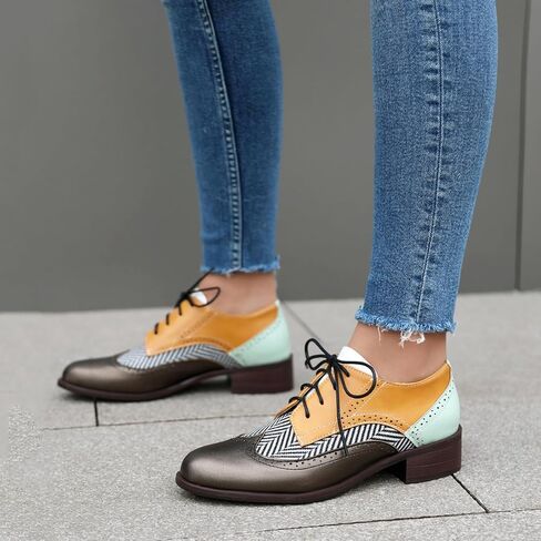 Roimaash Leisure Oxford Shoes Women Two Tone Wingtip Brogue Shoes in Kuwait