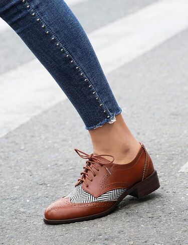 Roimaash Leisure Oxford Shoes Women Two Tone Wingtip Brogue Shoes in Kuwait
