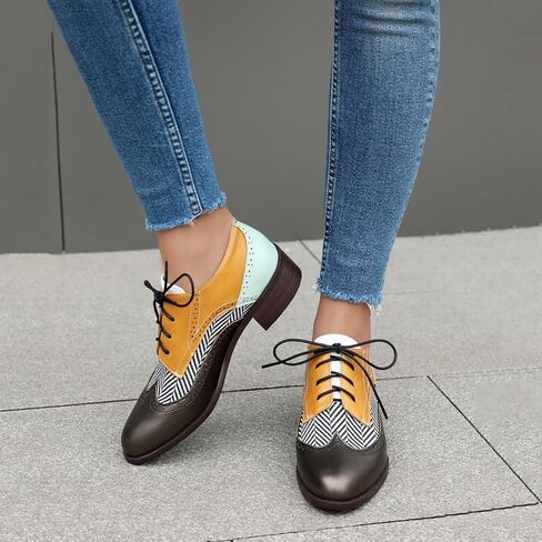 Roimaash Leisure Oxford Shoes Women Two Tone Wingtip Brogue Shoes in Kuwait