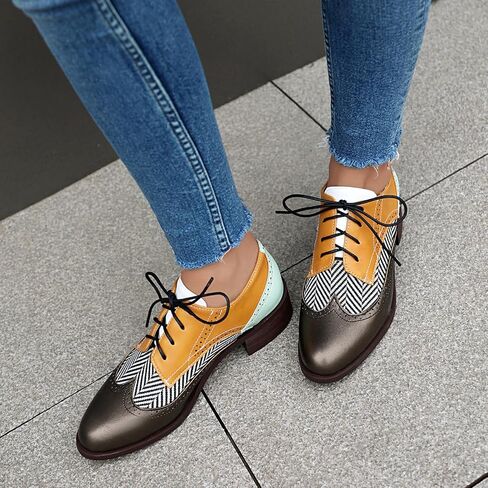 Roimaash Leisure Oxford Shoes Women Two Tone Wingtip Brogue Shoes in Kuwait