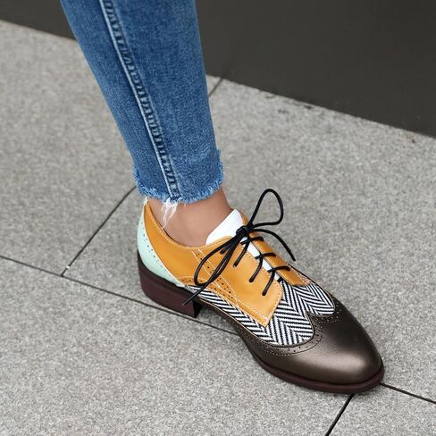 Roimaash Leisure Oxford Shoes Women Two Tone Wingtip Brogue Shoes in Kuwait
