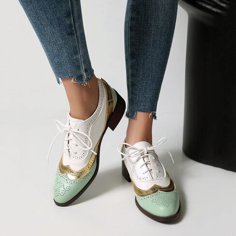 Roimaash Leisure Oxford Shoes Women Two Tone Wingtip Brogue Shoes in Kuwait