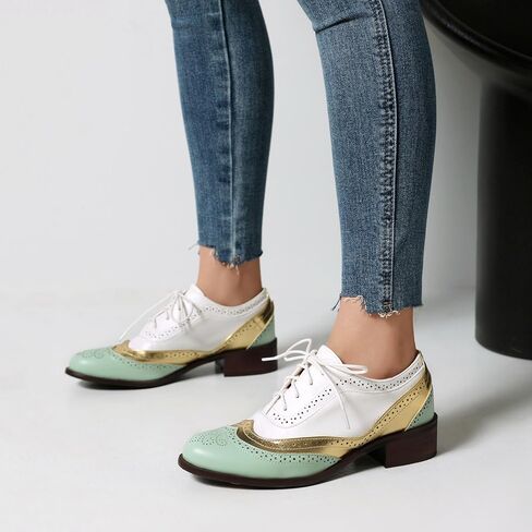 Roimaash Leisure Oxford Shoes Women Two Tone Wingtip Brogue Shoes in Kuwait
