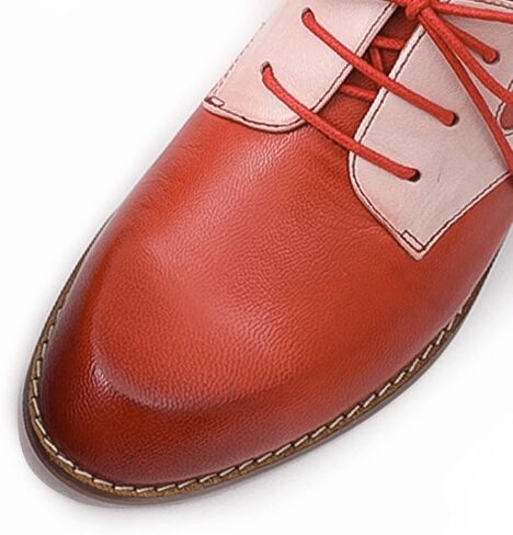 Mona flying Women's Handmade Two Tone Dress Oxfords Saddle Derby Comfy Lace up Leather Shoes for Ladies in Saudi Arabia
