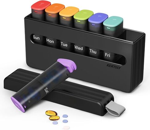 Weekly Pill Organizer 2 Times a Day - Am Pm Pill Box 7 Day, Large Twice Medicine Pill Case for Daily Medication, Vitamins, Fish Oils, Supplements Portable Week Pill Holder Container, Translucent Black in Saudi Arabia