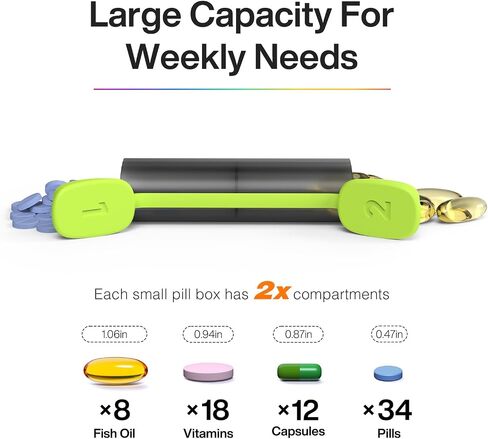 Weekly Pill Organizer 2 Times a Day - Am Pm Pill Box 7 Day, Large Twice Medicine Pill Case for Daily Medication, Vitamins, Fish Oils, Supplements Portable Week Pill Holder Container, Translucent Black in Saudi Arabia