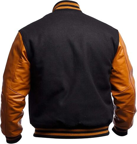 Mens Black And Gold Varsity Jacket-Men's Football Varsity Baseball College Letterman Bomber High School Wool + Pu Leather Jacket (2XL) in Saudi Arabia