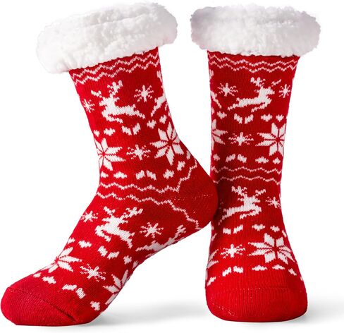 Giggling Getup Womens Christmas Slipper Socks, Fuzzy Non Slip Warm Soft Crew Socks for Home, Christmas Party Gifts in Saudi Arabia
