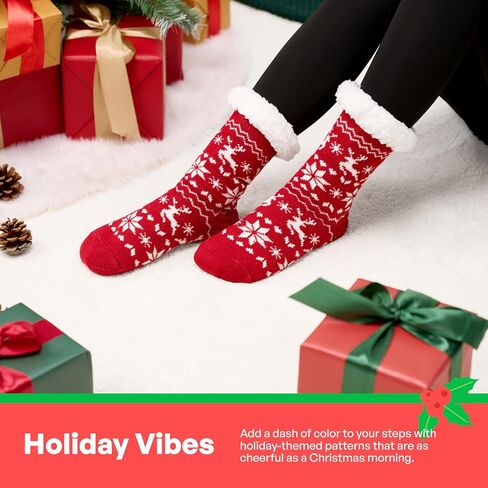 Giggling Getup Womens Christmas Slipper Socks, Fuzzy Non Slip Warm Soft Crew Socks for Home, Christmas Party Gifts in Saudi Arabia