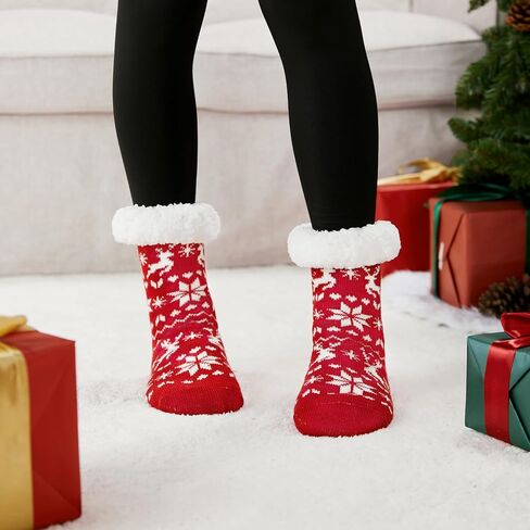 Giggling Getup Womens Christmas Slipper Socks, Fuzzy Non Slip Warm Soft Crew Socks for Home, Christmas Party Gifts in Saudi Arabia