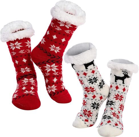 JOYIN 2 PCS Christmas Socks Women's Fleece Fuzzy Soft Slipper Socks Soft Crew Socks for Winter Christmas Party Gifts in Saudi Arabia