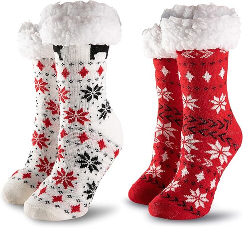 JOYIN 2 PCS Christmas Socks Women's Fleece Fuzzy Soft Slipper Socks Soft Crew Socks for Winter Christmas Party Gifts in Saudi Arabia