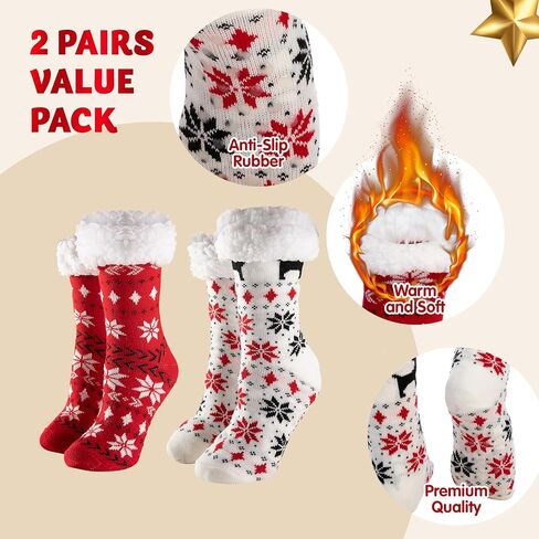 JOYIN 2 PCS Christmas Socks Women's Fleece Fuzzy Soft Slipper Socks Soft Crew Socks for Winter Christmas Party Gifts in Saudi Arabia