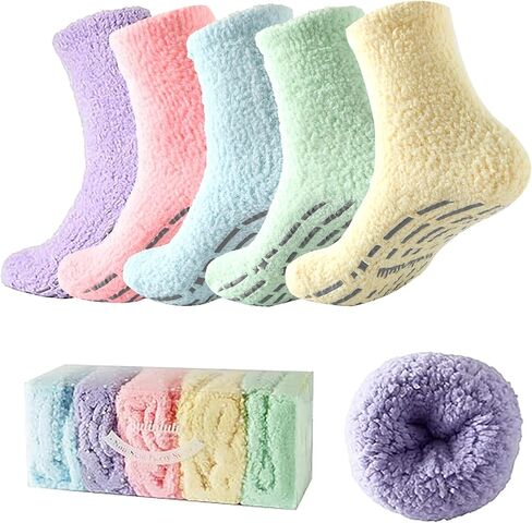 Bulinlulu Fuzzy Socks for Women with Grips,5 Pairs Plush Fuzzy Socks Sleep Cozy socks Sleep Socks Winter Soft Fluffy Socks in Saudi Arabia