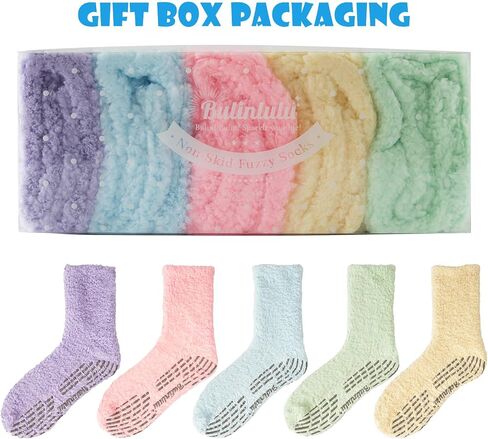 Bulinlulu Fuzzy Socks for Women with Grips,5 Pairs Plush Fuzzy Socks Sleep Cozy socks Sleep Socks Winter Soft Fluffy Socks in Saudi Arabia
