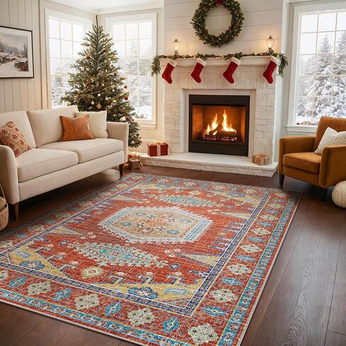 Kokia Area Rugs Living Room 4x6 Bedroom Non Slip Wear Resistant Oriental Brown Rug Indoor Vintage Accent Floor Carpet for Entrance Kitchen Bedroom, Solani Brown in Kuwait