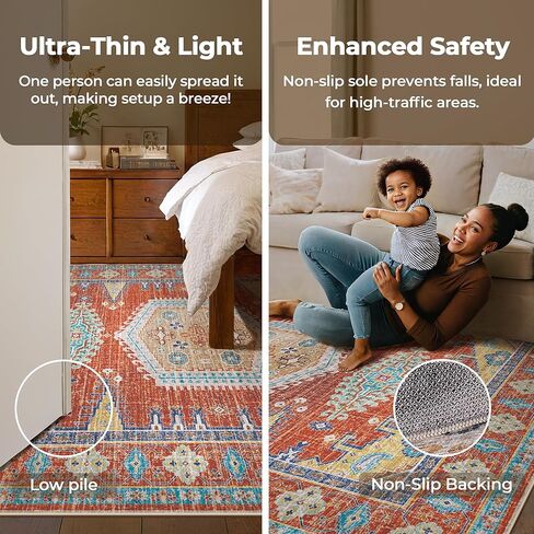 Kokia Area Rugs Living Room 4x6 Bedroom Non Slip Wear Resistant Oriental Brown Rug Indoor Vintage Accent Floor Carpet for Entrance Kitchen Bedroom, Solani Brown in Kuwait