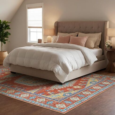 Kokia Area Rugs Living Room 4x6 Bedroom Non Slip Wear Resistant Oriental Brown Rug Indoor Vintage Accent Floor Carpet for Entrance Kitchen Bedroom, Solani Brown in Kuwait