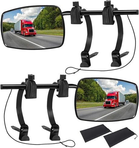 Towing Mirrors Extensions for Towing, 360 Degree Adjustable Rotation Side Mirror Extenders for Towing, Convex Rearview Mirror, Tow Mirrors for Car Truck Trailer RV SUV, 2 Pack in Kuwait