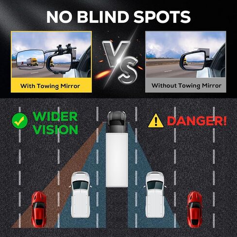 Towing Mirrors Extensions for Towing, 360 Degree Adjustable Rotation Side Mirror Extenders for Towing, Convex Rearview Mirror, Tow Mirrors for Car Truck Trailer RV SUV, 2 Pack in Kuwait